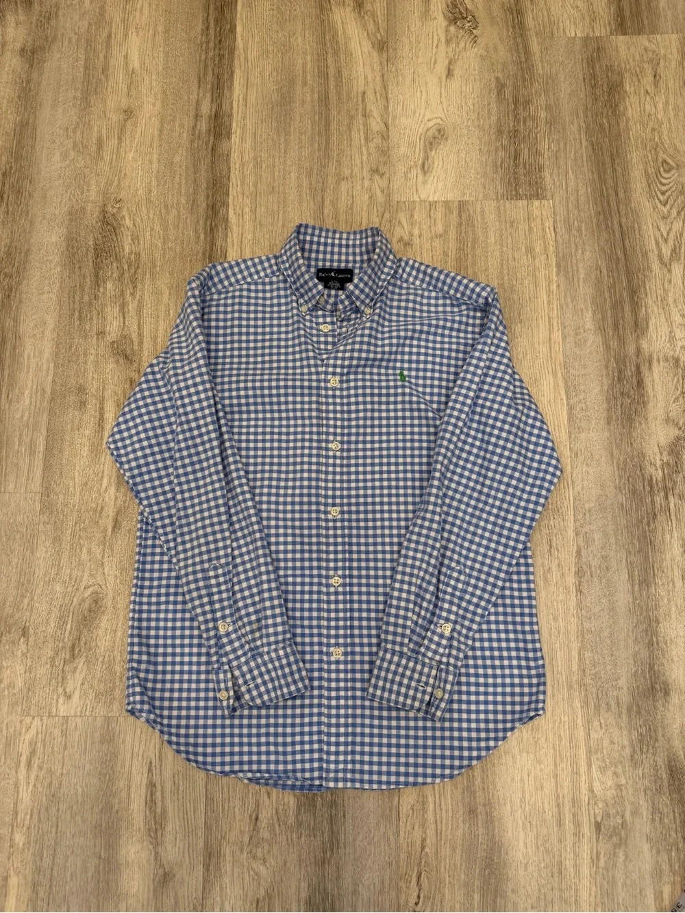 Ralph Lauren Blue White Gingham Cotton Button Down Shirt L 14-16